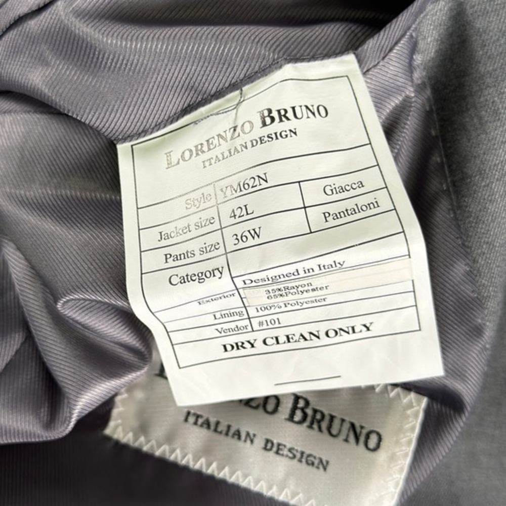 Lorenzo Bruno Mens Grey Tuxedo Suit 2pc Peak Lapel YM62N 42L 36W New - Picture 7 of 16